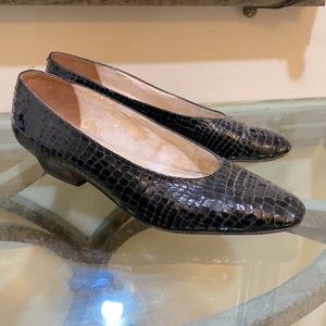 Vintage Black Saks Fifth Avenue Crocodile Embossed Leather Low Heeled Pump